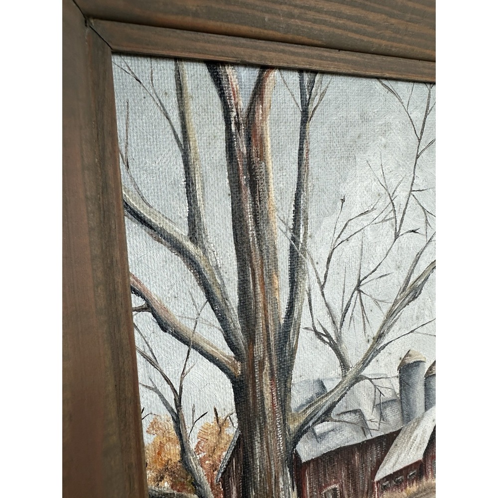 VTG Primitive Original Painting Americana Farm Scene Barn By Connie Law Folk Art - Picture 5 of 12